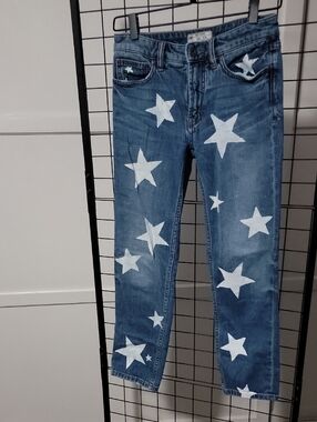 Free People Blue Denim Jeans with White Star Print